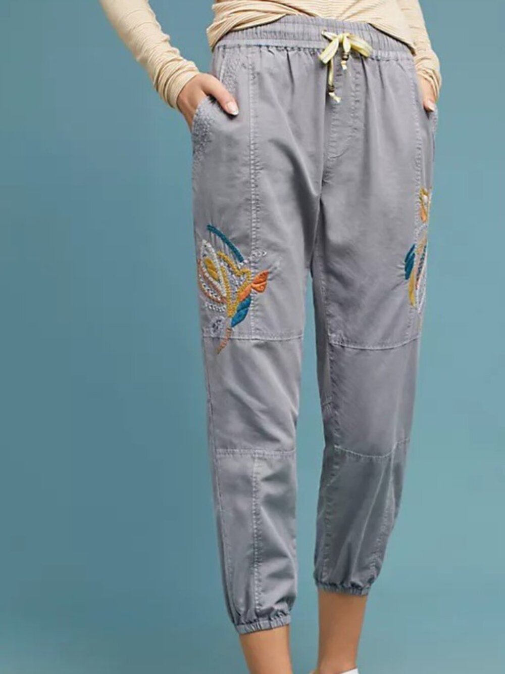 Anthropologie Stockton Embroidered Joggers Taupe Gray Size XS